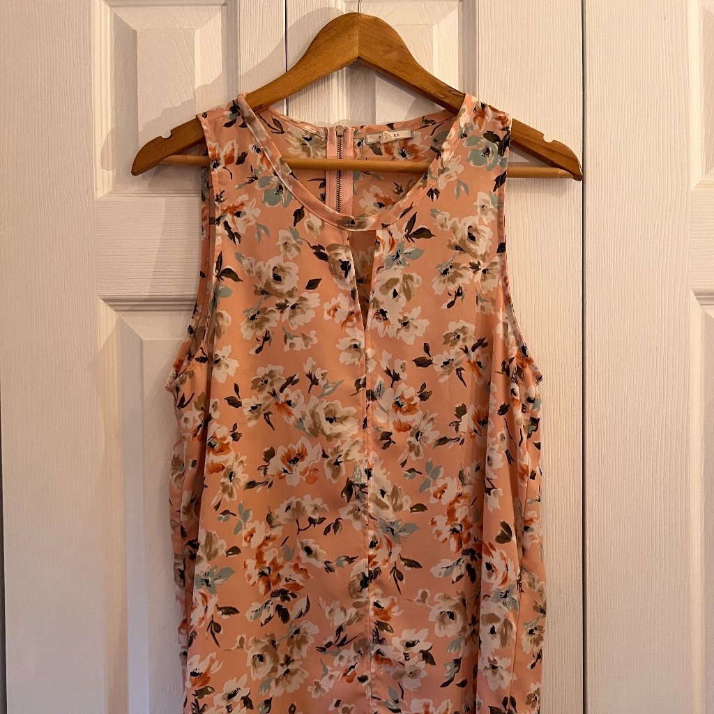 Pelione Floral Pink Tank Top With Eyelet (Size L)